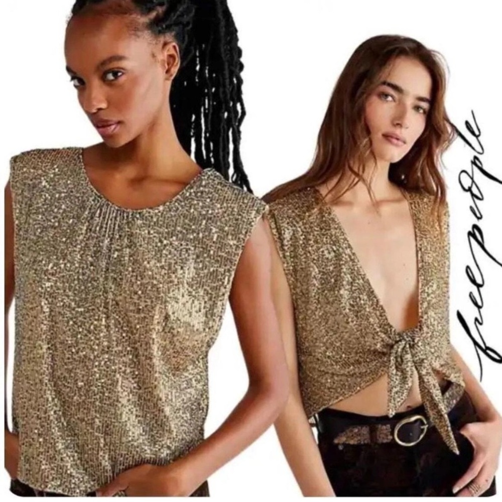 Free People NEW Sample Piece Lost In Your Light Reversible Gold Top, Small, NWOT